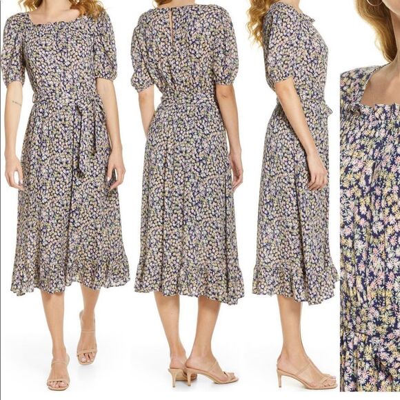 Fraiche by J Jami floral print tiered rayon midi dress size M, NWT - Picture 1 of 13